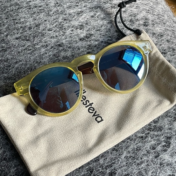 Accessories - Illesteva Leonard metallic blue shades, yellow frame, brown ear pieces